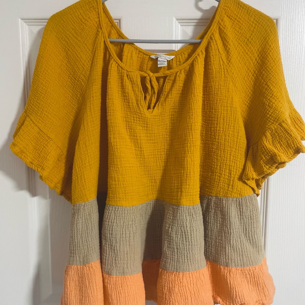 Cato Mustard and Peach Colorblock Blouse